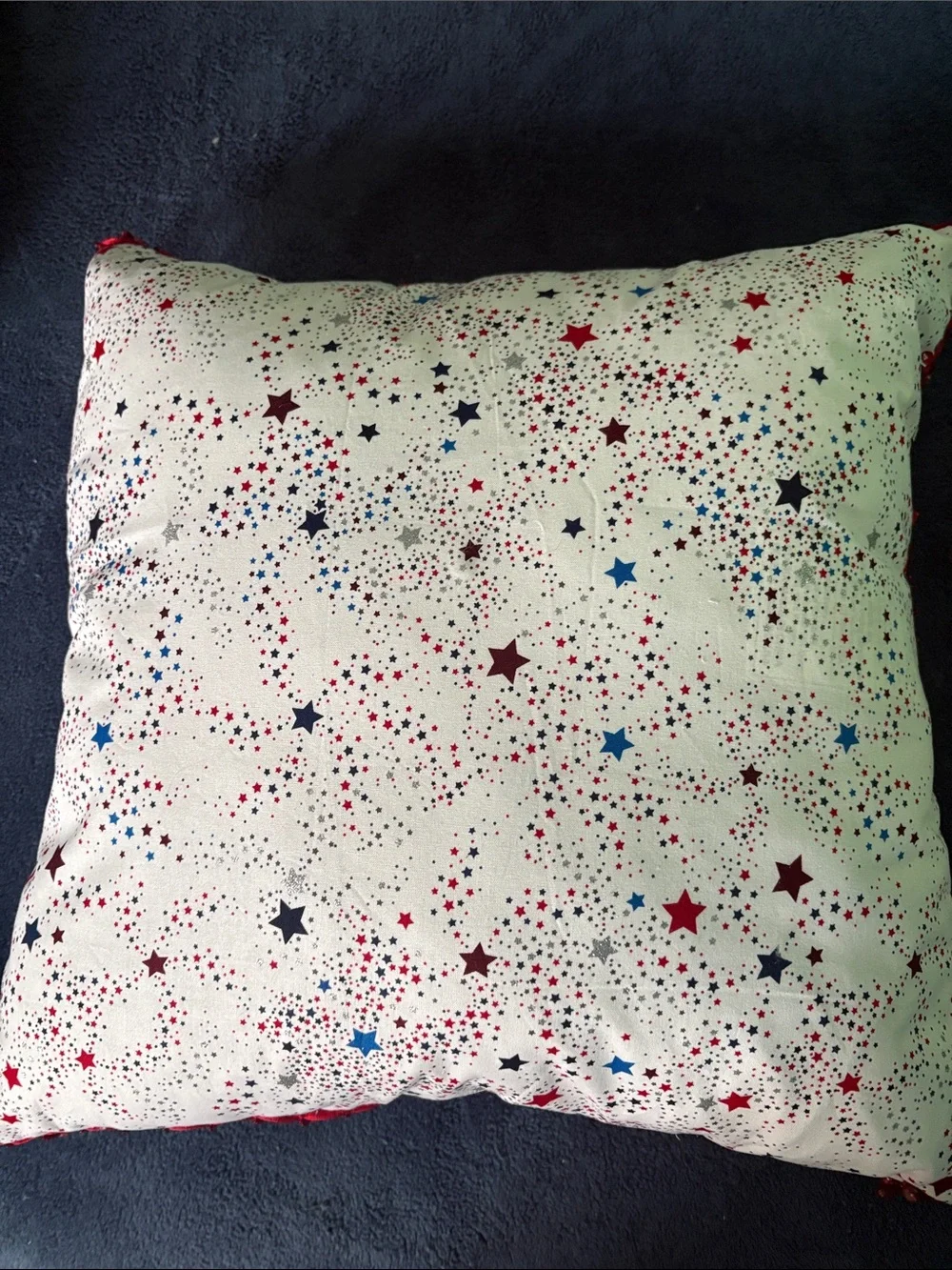 Star Print Decorative Pillow - Red, Blue, Silver Stars on white